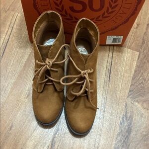 Authentic American Heritage Brown (Cognac) Ankle Boots Faux Suede 3” Wedge Heels